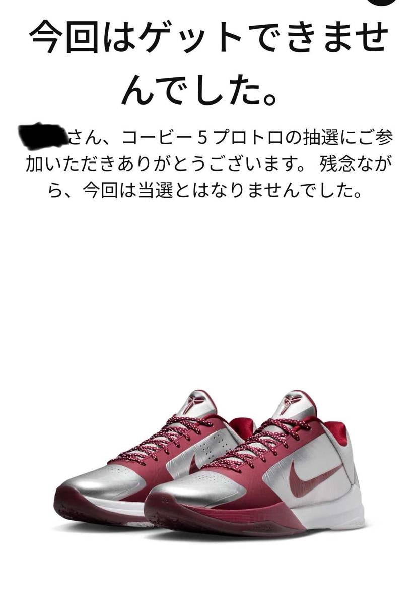 SNKRS撃沈、アンディも「決済状況：保留」なので終わりましたね。
コービーい