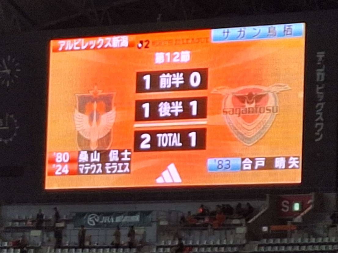 こんばんは！今アルビレックス新潟の試合が終わったー！勝ったーー！平日に観れるのは