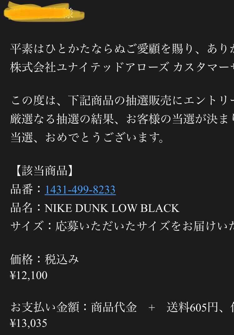 UAから🐼ダンクの当選メール来てたYO💪
昨日の18時頃。
忘れとったわ