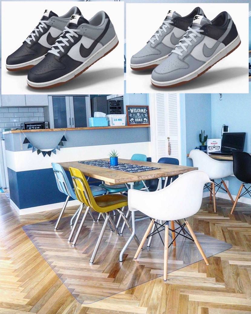 インテリアとスニーカー好きが高じてキッチンカウンターの配色（グレー、ホワイト、ネ