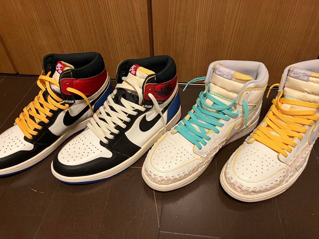 NODCのシューレースを通してみた様子
タンジェリンとセイルを通してみたけど、