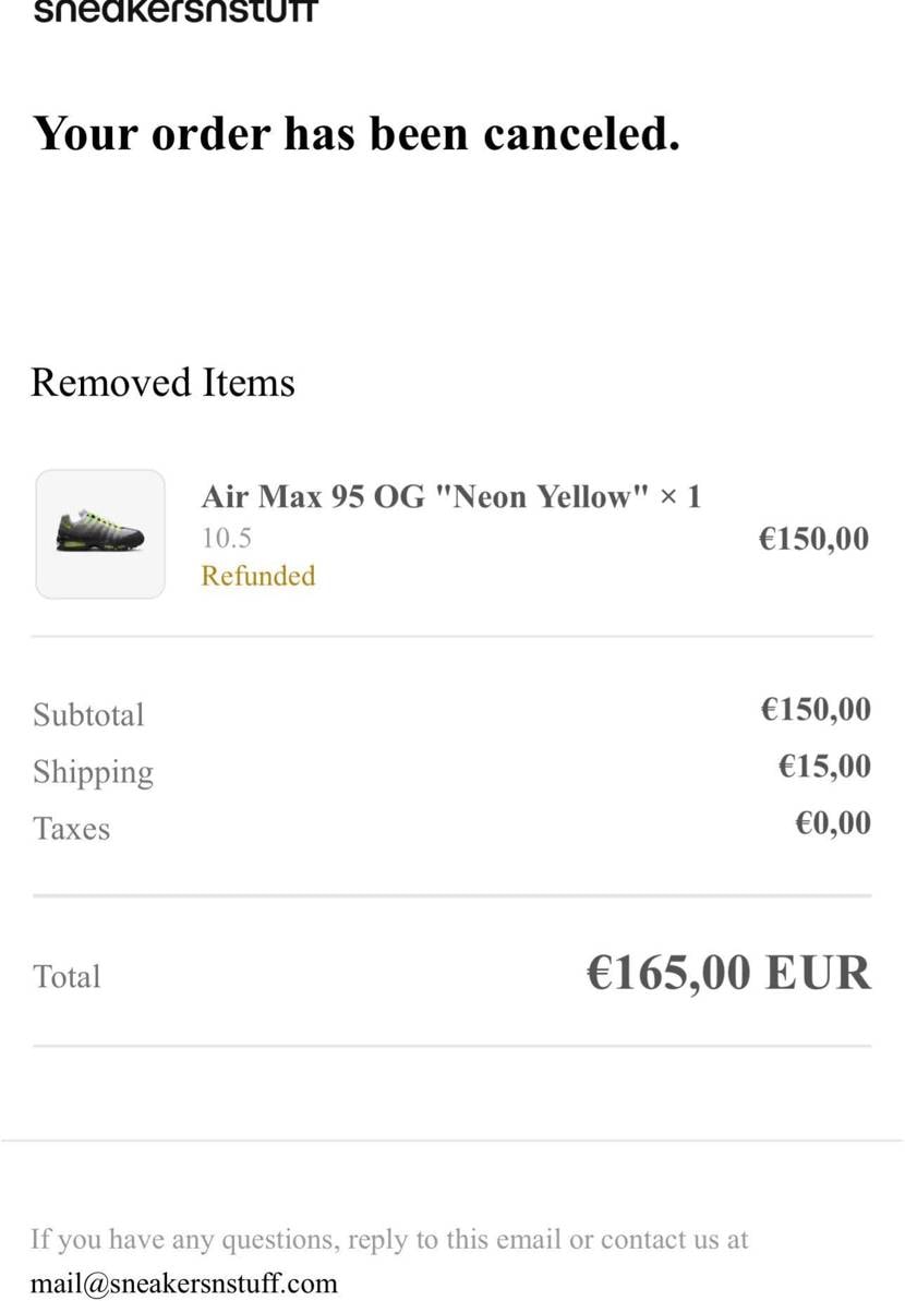 sneakersnstaffで深夜3時に起きて購入確定した翌日、キャンセルメール