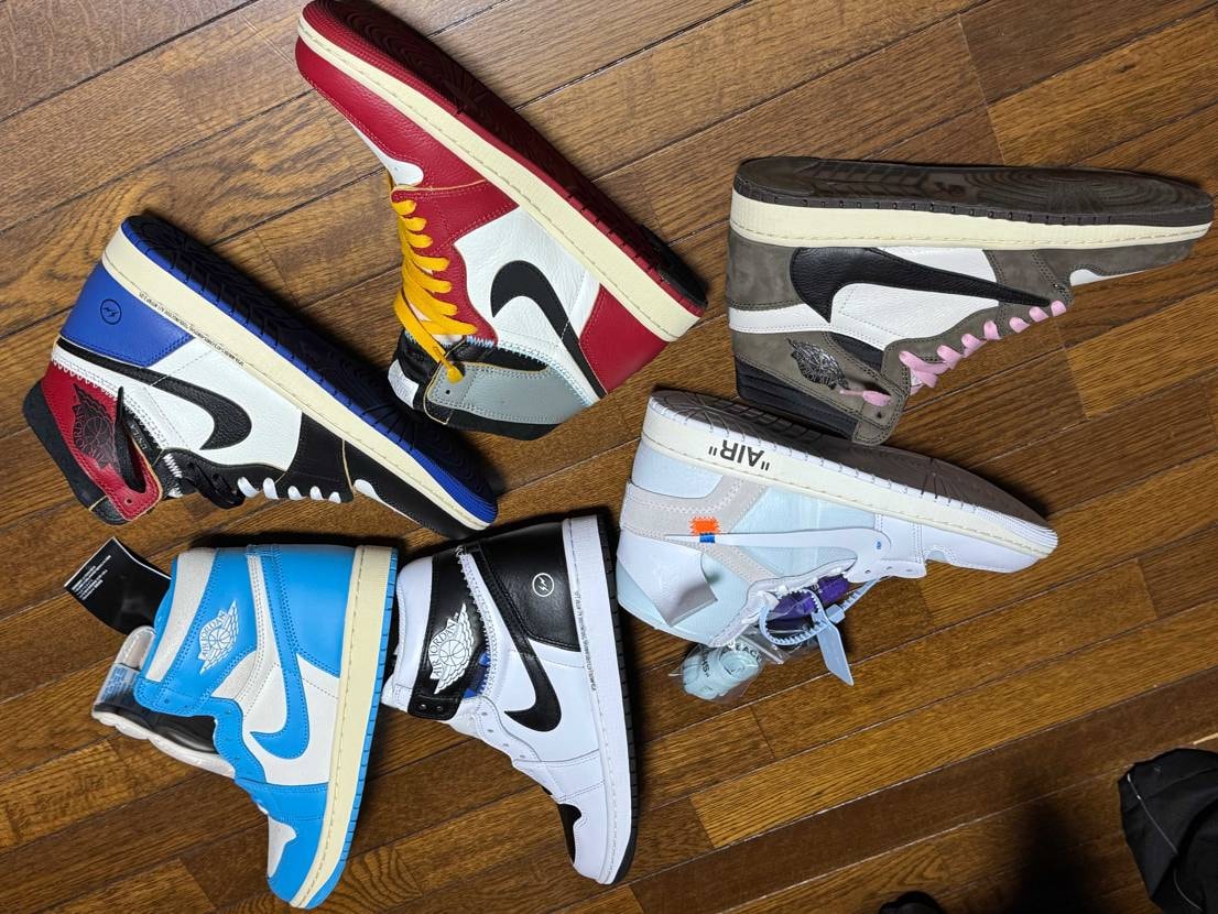 AJ1ハイカットを並べてみました
見てるだけで満足してしまうかっこよさ。
長