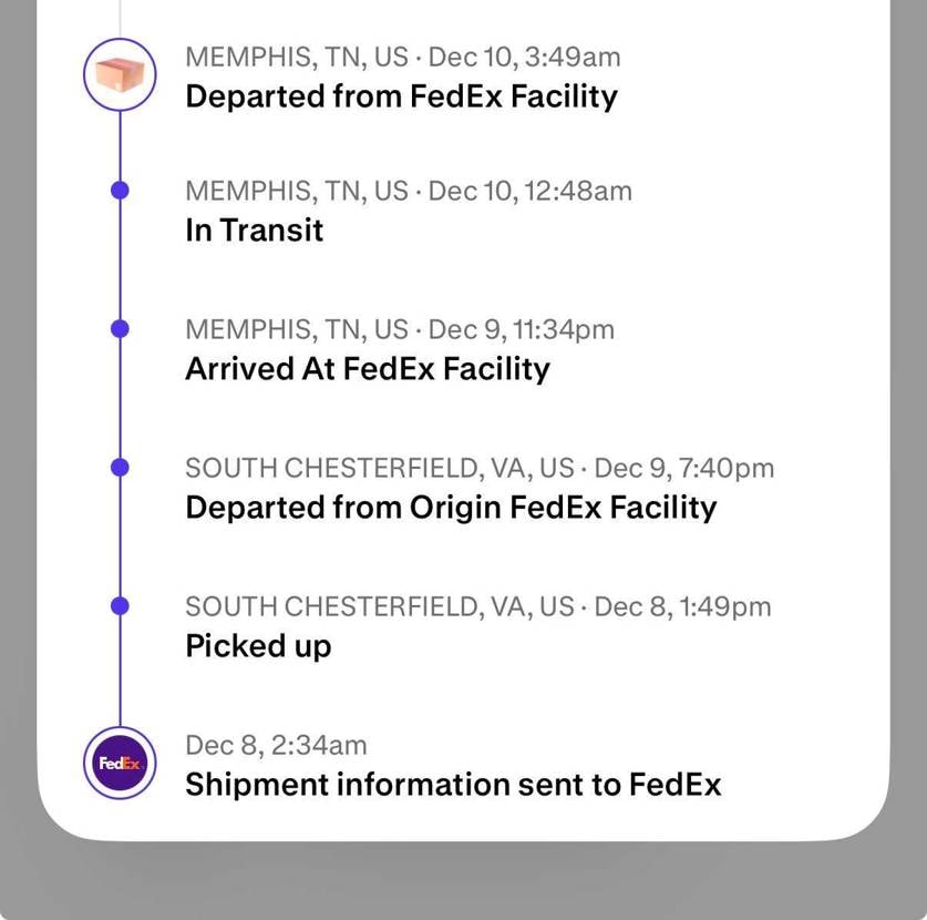 先日のリストック分
11/27に注文で12/7 6:34に