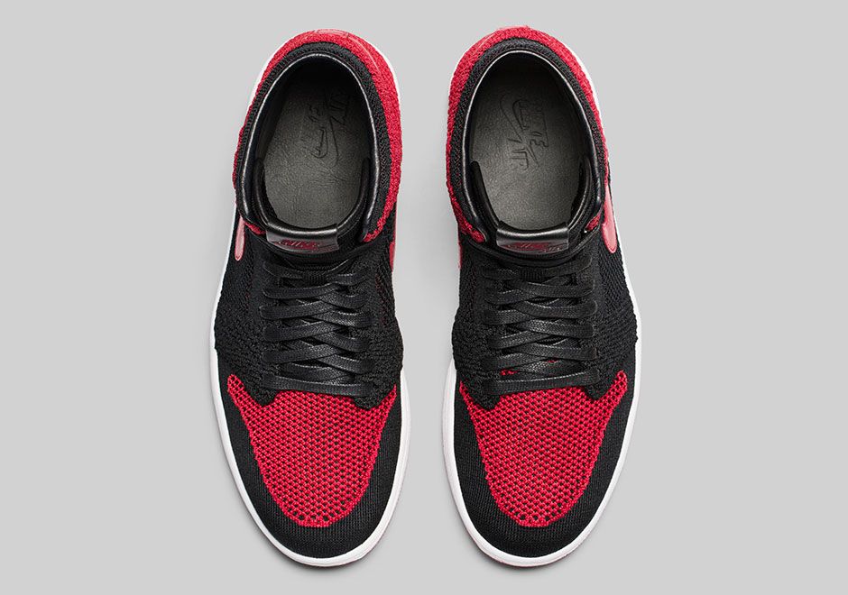 ナイキ エアジョーダン1 フライニット ブラック/バーシティ レッド-ホワイト 5枚目