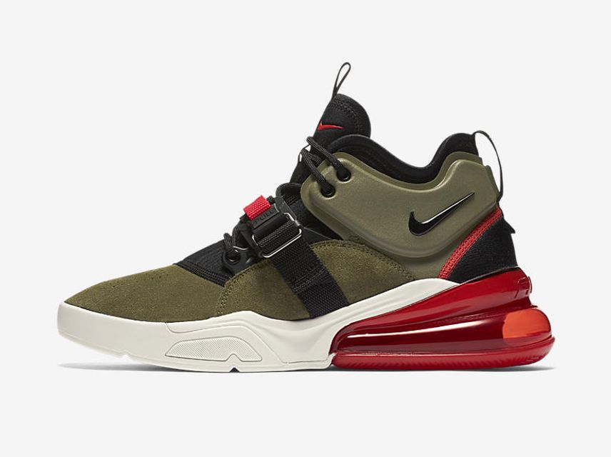 【販売リンクあり】NIKE AIR FORCE 270 MEDIUM OLIVE/CHALLENGE RED