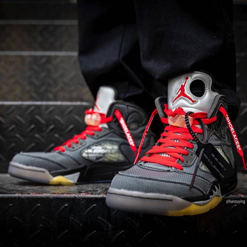 【スニダンで購入可】2/15発売 OFF-WHITE × NIKE AIR JORDAN5 "BLACK/MUSLIN-FIRE RED" 抽選/定価/販売店舗まとめ 39枚目