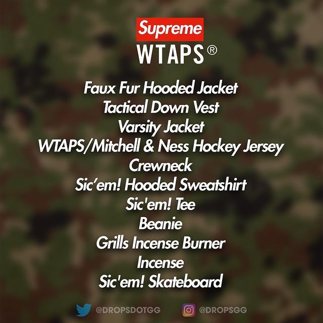 【スニダンで購入可】12/4発売 Supreme × WTAPS 2021FW Week15 抽選/定価/販売店舗まとめ 2枚目