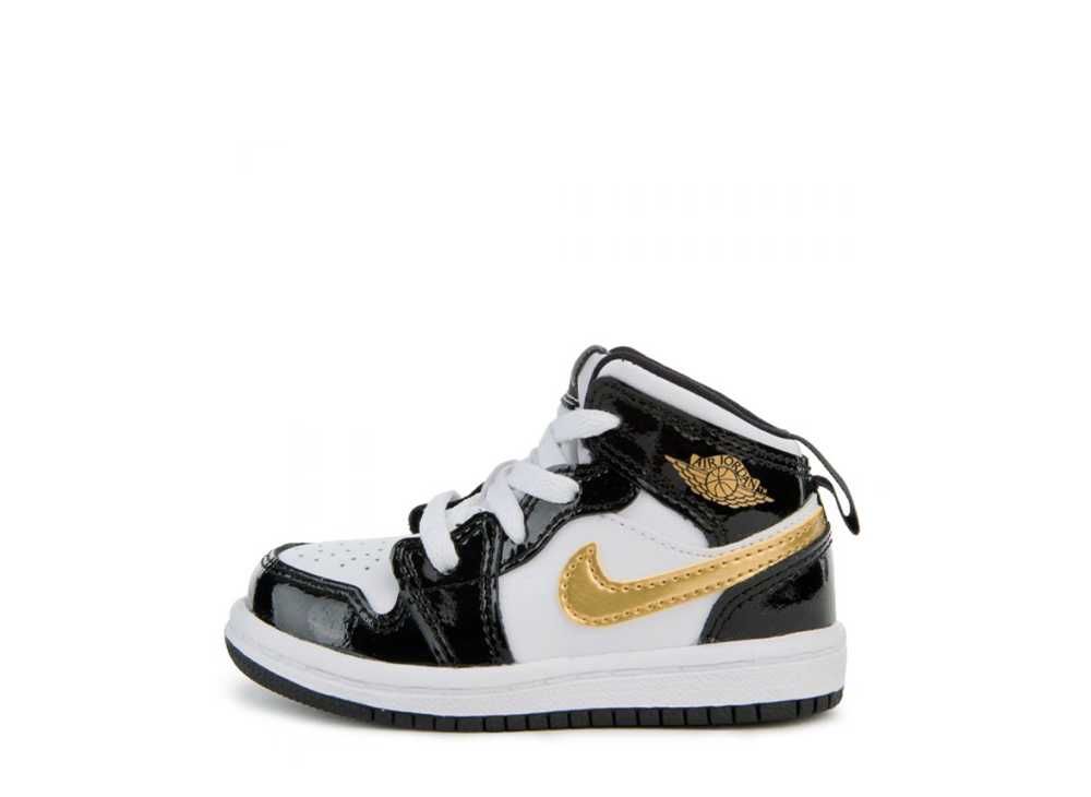 ナイキ TD エアジョーダン1 ミッド "パテントブラック/ホワイトゴールド"(キッズ)