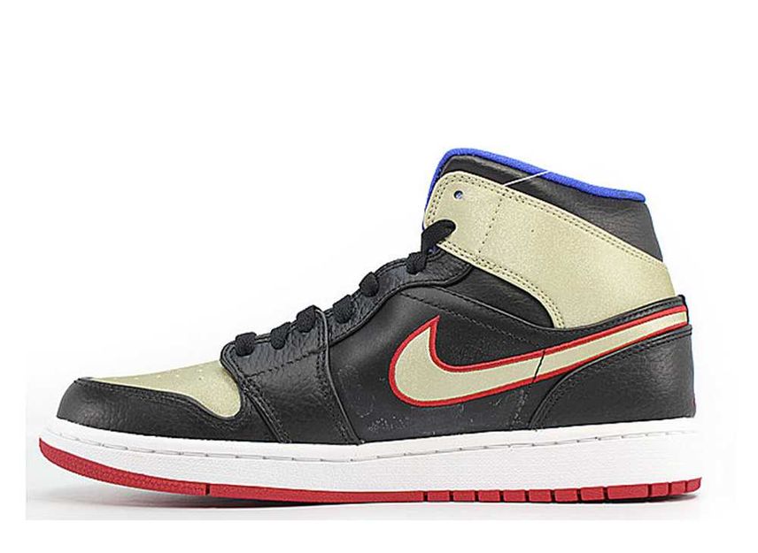 Air jordan 1 mid top black gold red blue