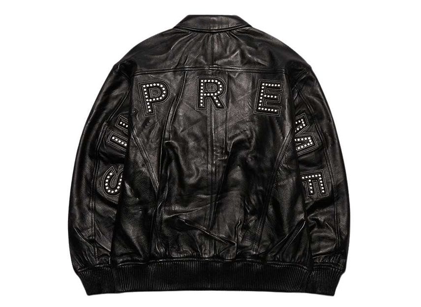 Supreme studded arc top logo leather jacket red
