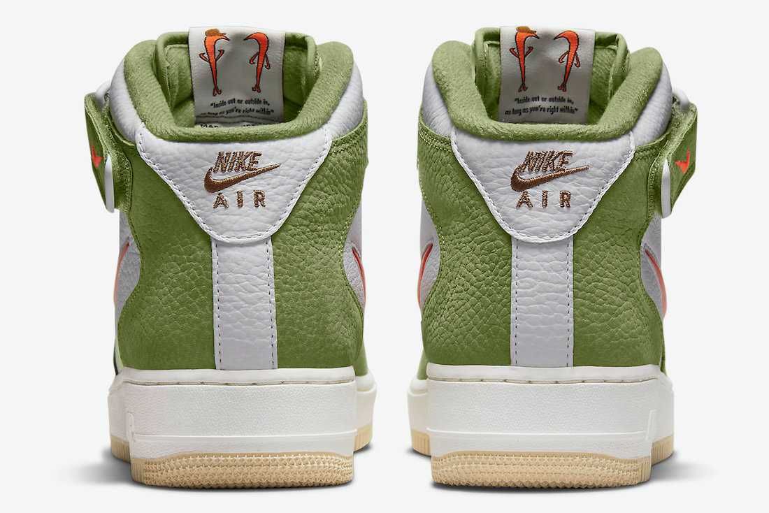 【スニダンで購入可】5/19発売 Nike Air Force 1 Mid QS "Olive Green and Total Orange" 抽選/定価/販売店舗まとめ 8枚目