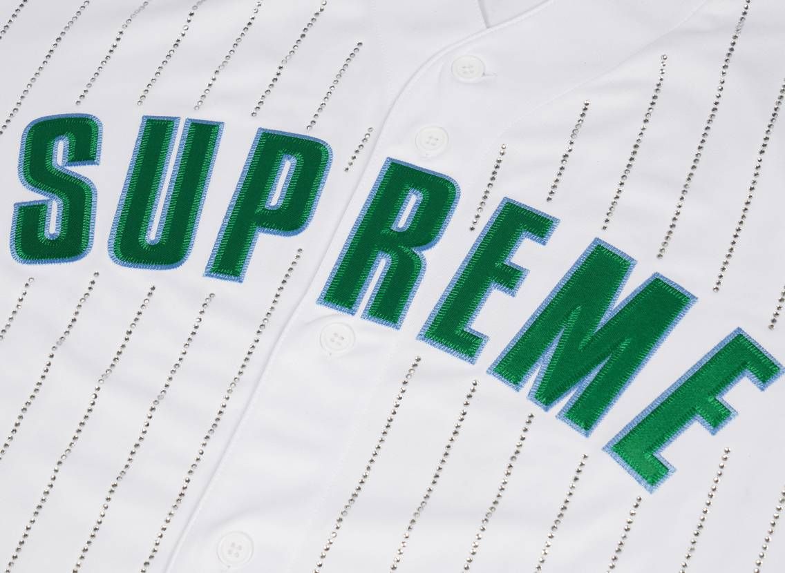 Supreme Rhinestone Stripe Baseball Jersey 