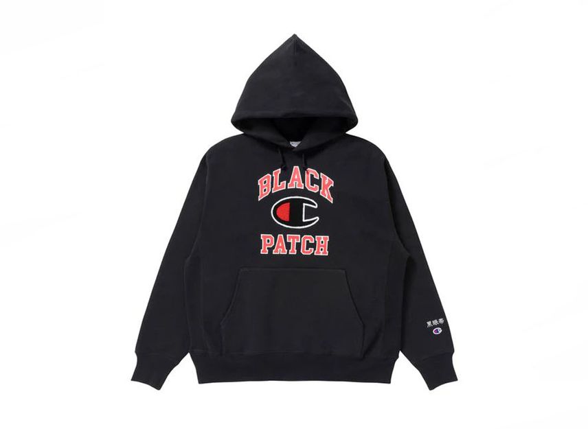 Champion reverse weave 2025 logo patch hoodie sweatshirt