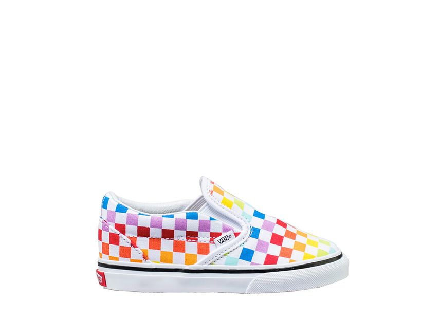 Vans classic slip on checkerboard rainbow best sale