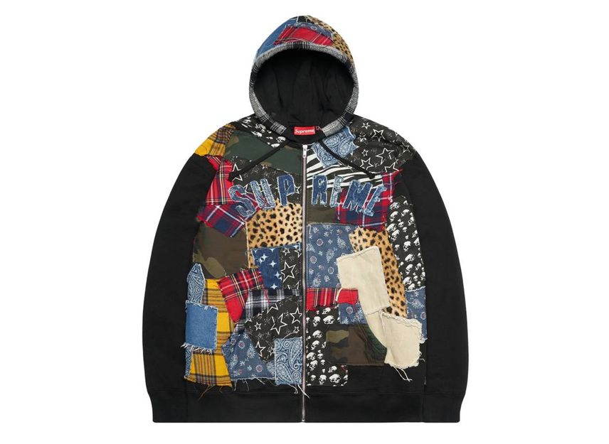 Supreme Patchwork Zip Up Hooded Sweatshirt