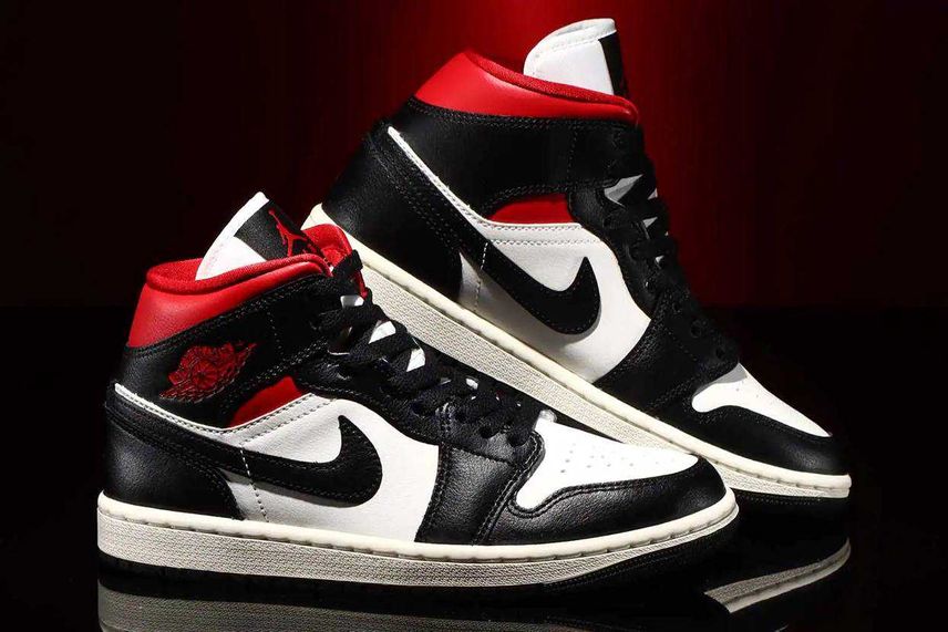 Air jordan 1 mid sales trainers in black and red