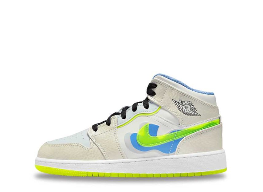 Nike GS Air Jordan 1 Mid SE Platinum Tint Blue Tint University Blue Volt DV1314 017 SNKRDUNK