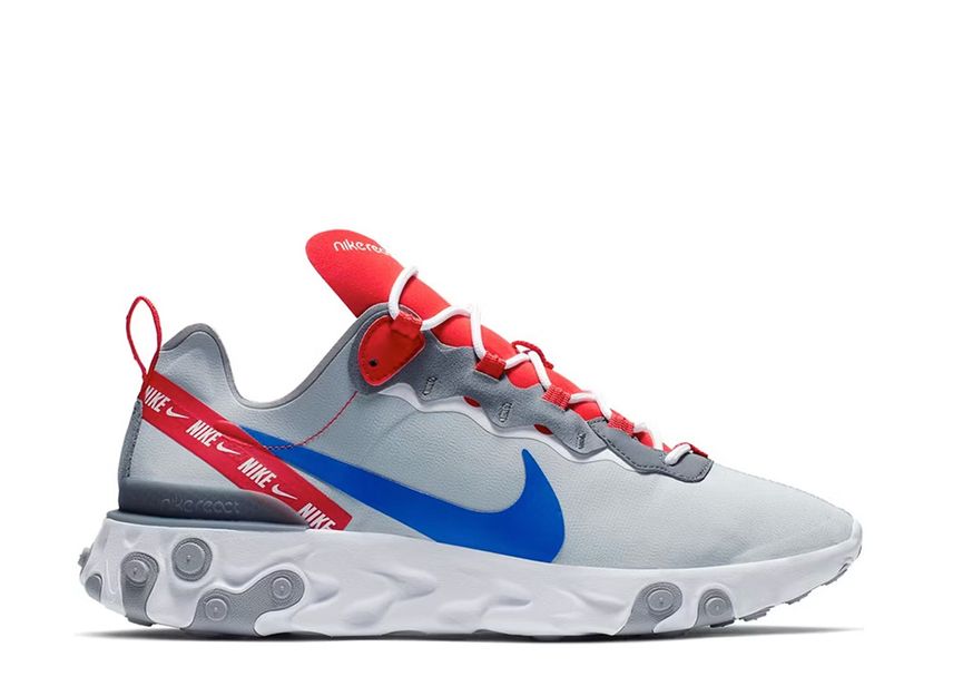 Nike React Element 55 Wolf Grey Game Royal Habanero Red CD7340 001 SNKRDUNK