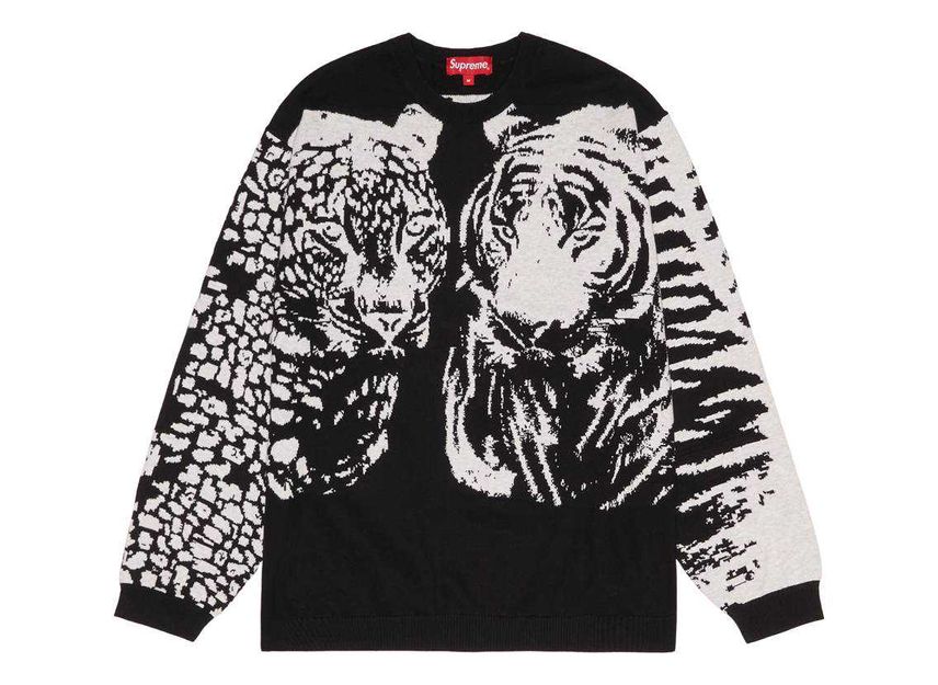 2022春夏新作】 SUPREME Big Lサイズ 黒 Top L/S Jacquard Cats T