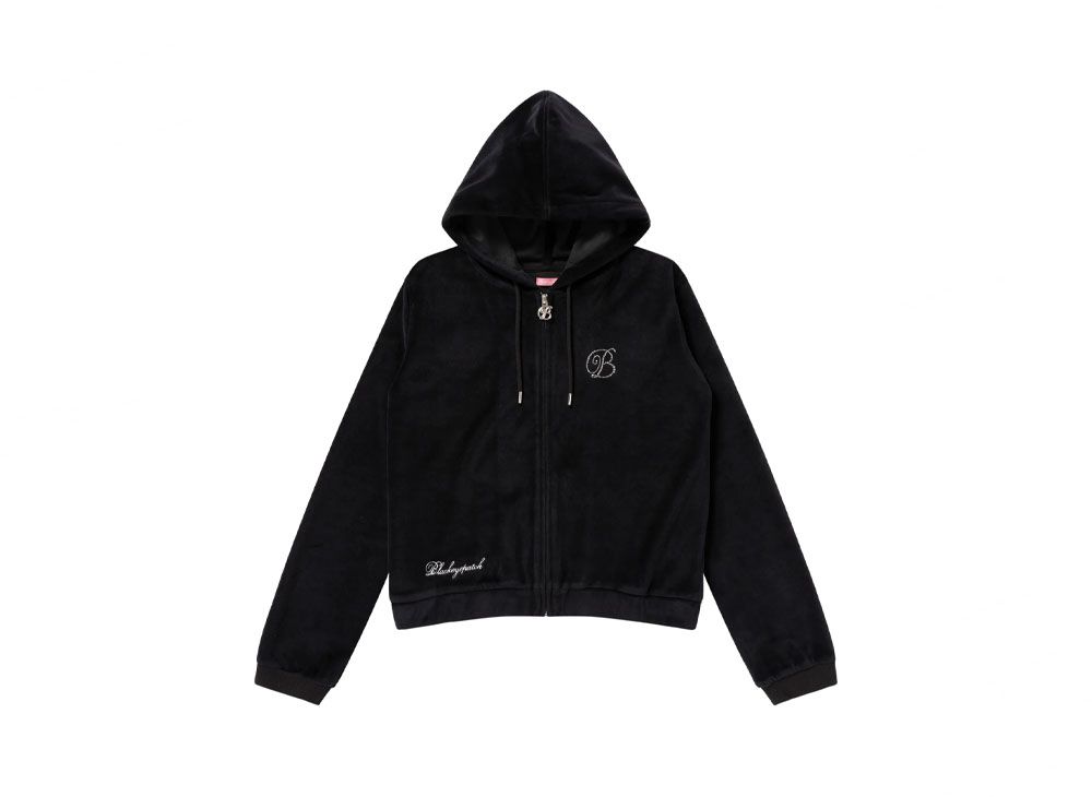 Blackeyepatch B Emblem Velour Zip Hoodie 