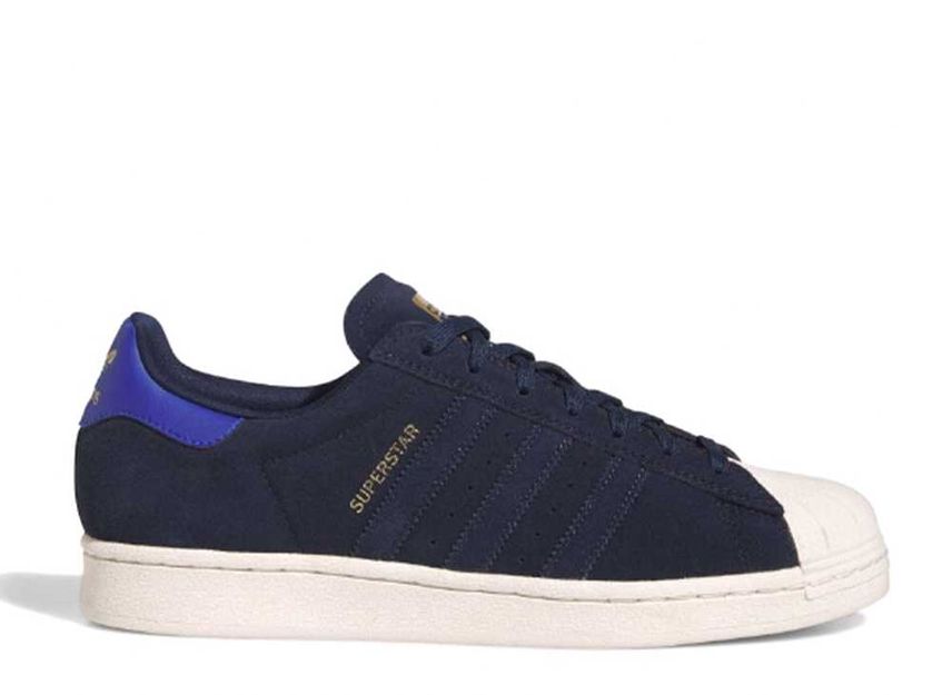 Adidas superstar white navy gold best sale
