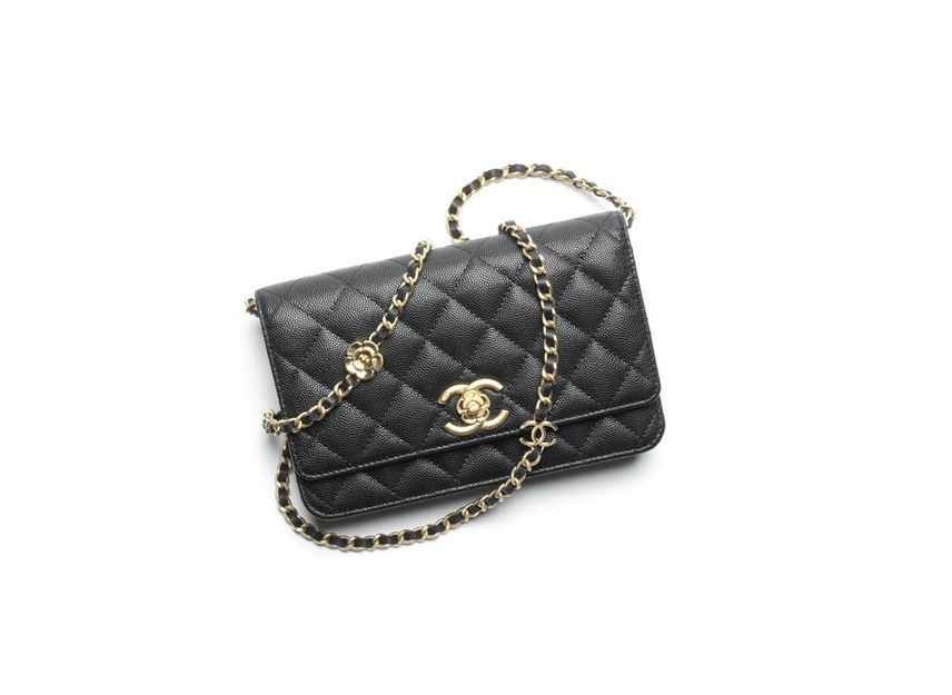 CHANEL Wallet On Chain Grained Shiny Calfskin Gold Tone Metal Black SNKRDUNK