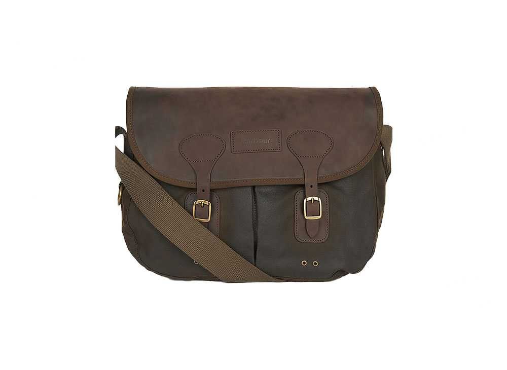 Barbour Tarras Wax Cotton Leather Trim Shoulder Bag 