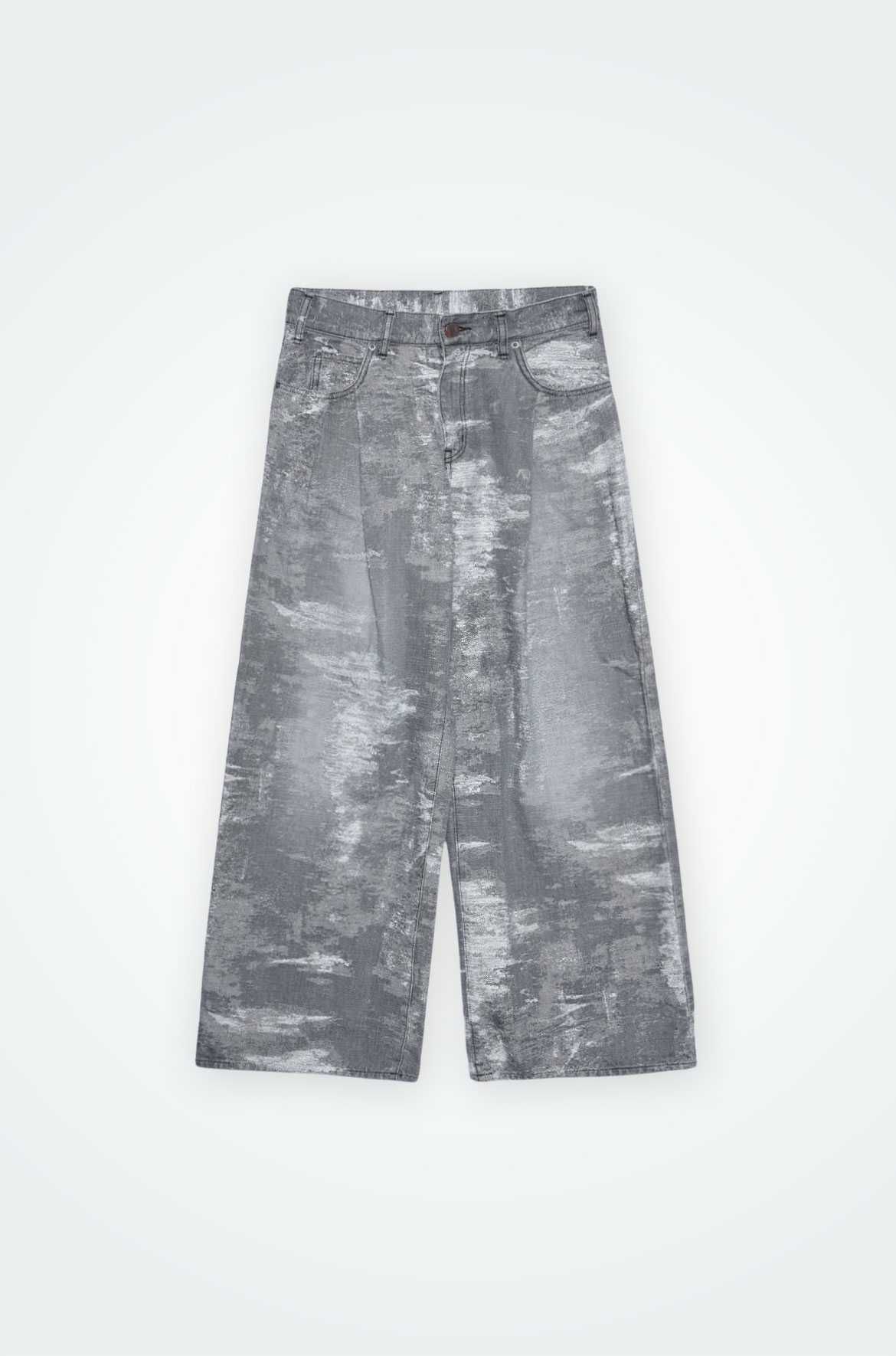 Denim cargo pants SLIM FIT with bleach effect - black V2 OM-PADP 