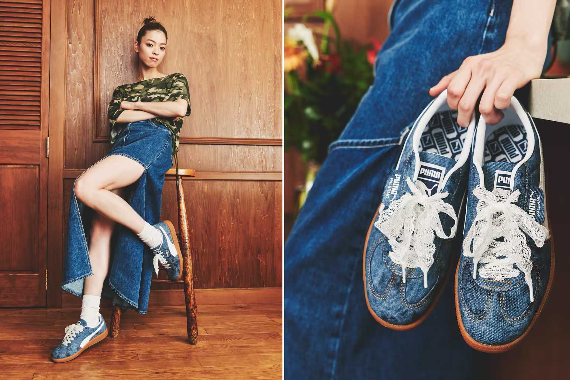 予約受付中|atmos pink × Puma Women's Palermo Denim "Puma Navy/Puma White"|抽選/販売/定価情報