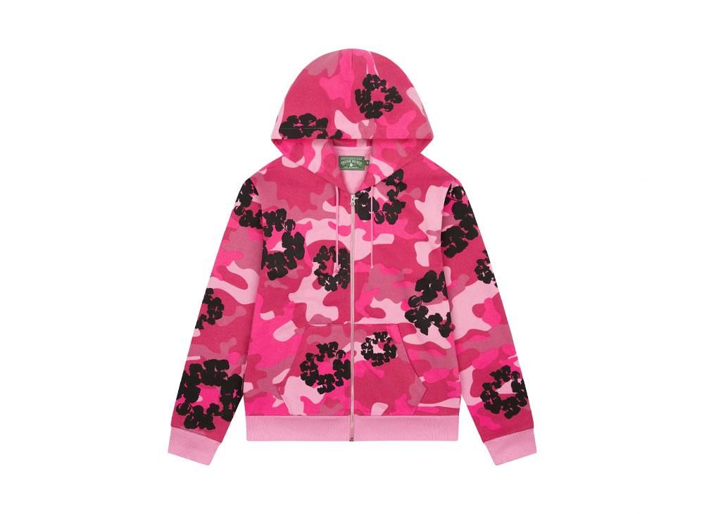 DENIM TEARS Pink Camo Cotton Wreath Zip Hoodie 