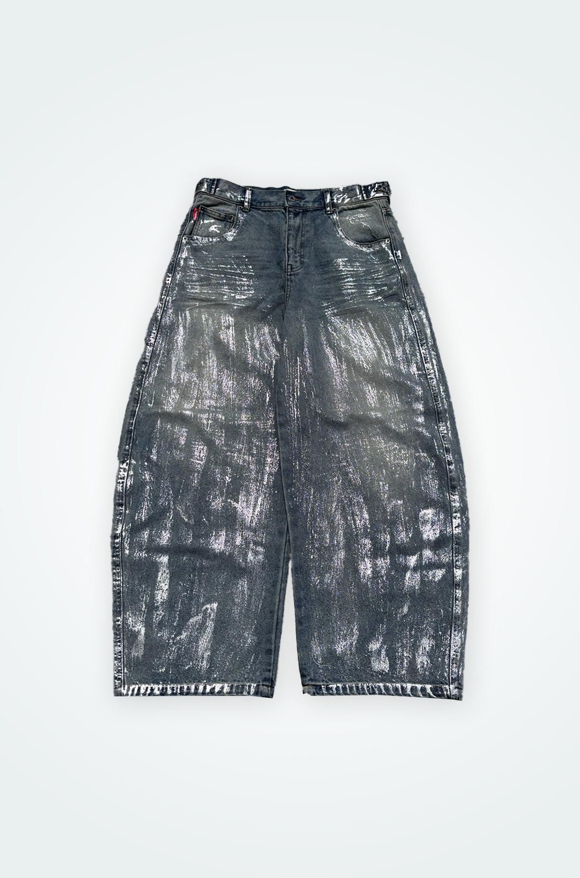 9090 Heisei Logo Shiny Printed Denim Pants 