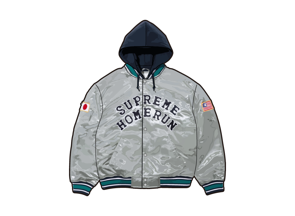 Supreme x Homerun Satin Hooded Varsity Jacket "Silver"