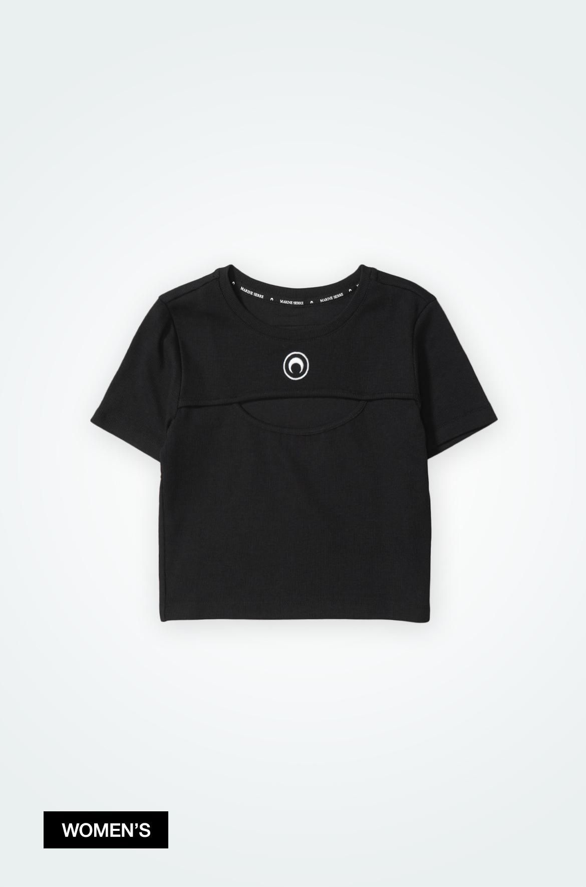 MARINE SERRE ブラック カットアウトTシャツ MARINE SERRE ブラック カットアウトTシャツ（マリーンセル