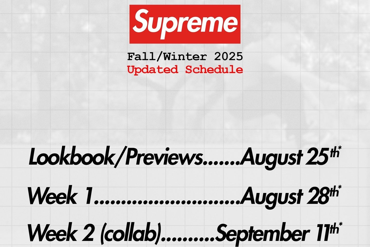 Supreme 25FW コレクションの一部スケジュールが公開