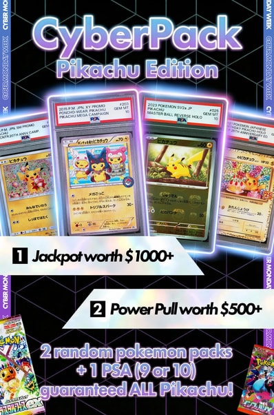 SNKRDUNK Cyber Pack (2 random Pokemon Pack + 1 PSA 9 or 10 *guaranteed All Pikachu)