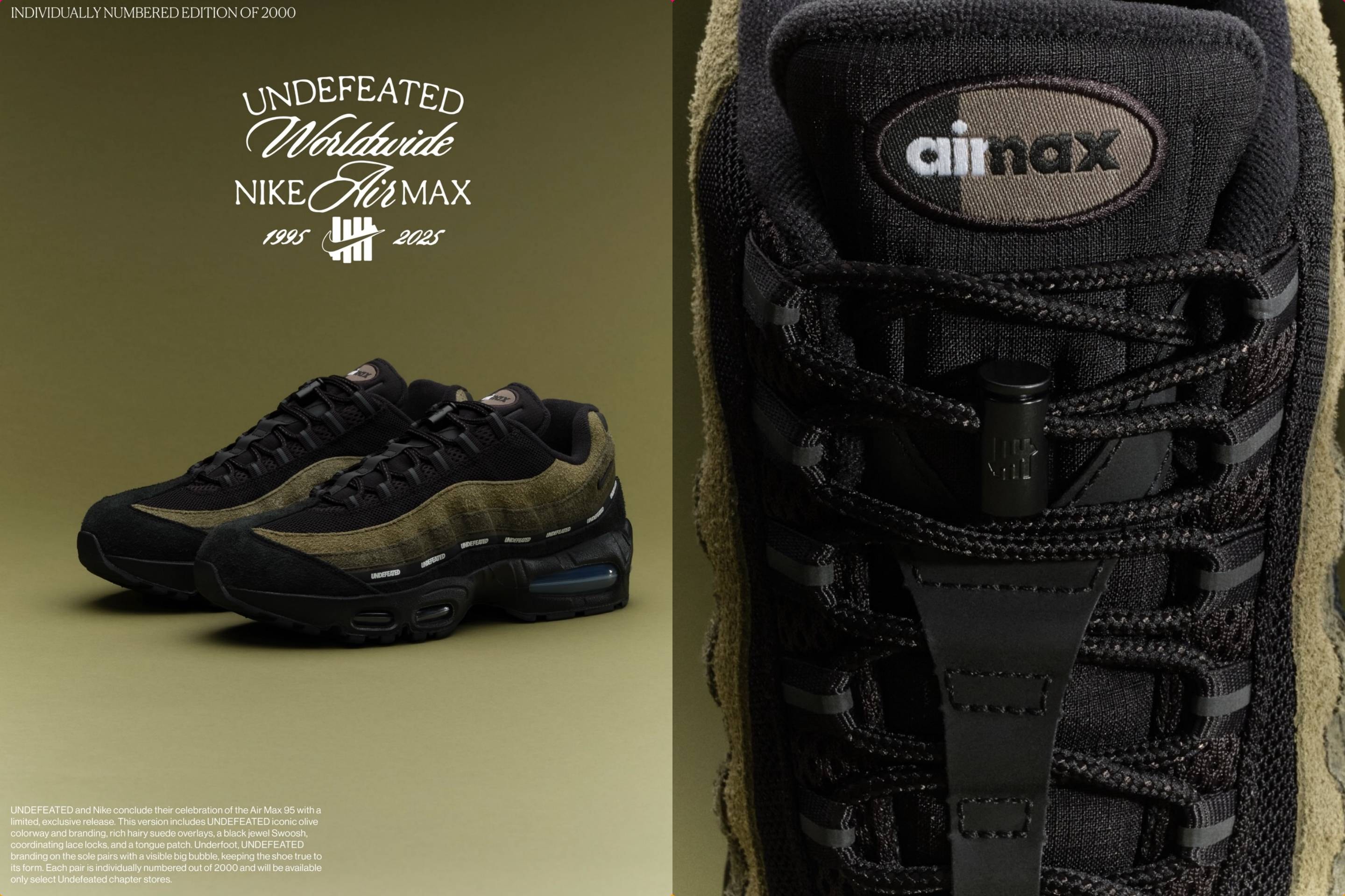 海外12/27発売｜UNDEFEATED × Nike Air Max 95 "Medium Olive"｜抽選/販売/定価情報