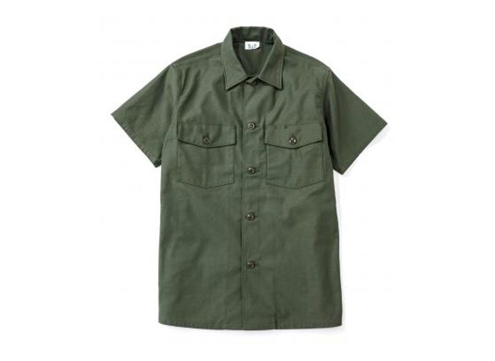 THE REAL McCOY'S SHIRT, MAN'S, COTTON SATEEN, OLIVE GREEN SHADE