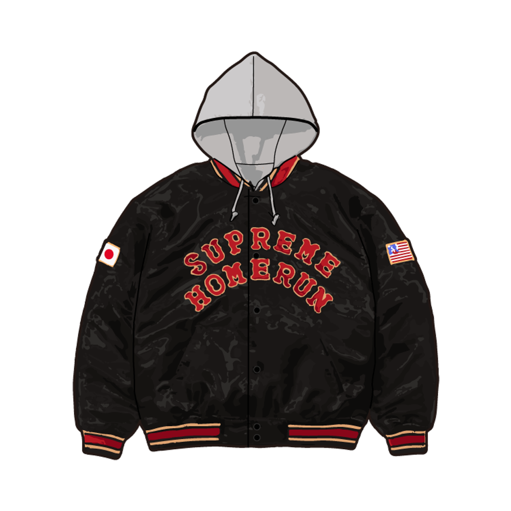 Supreme x Homerun Satin Hooded Varsity Jacket "Black"
