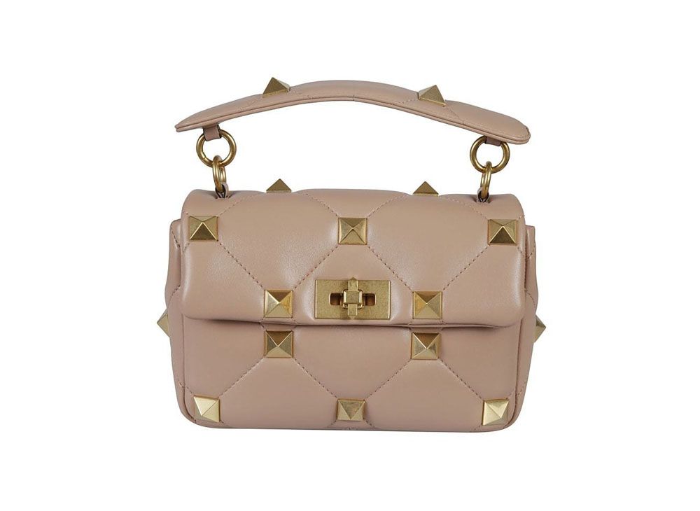 ヴァレンティノ ローマンスタッズ ナッパレザー ミディアム ショルダーバッグ チェーン付き 