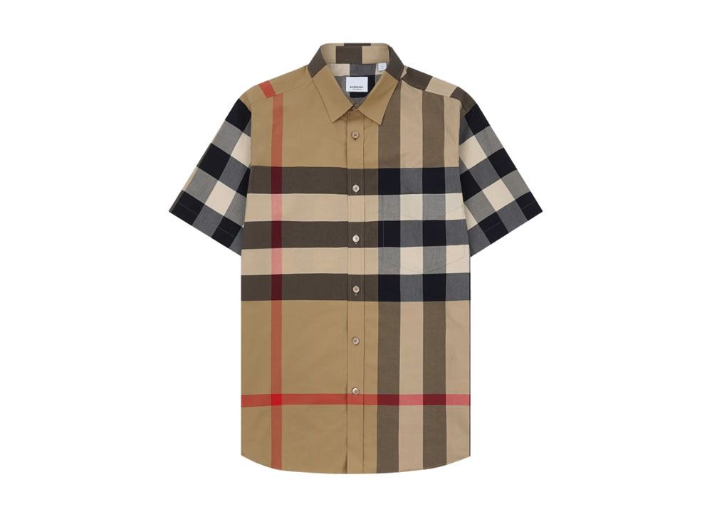 バーバリー メンズ ショートスリーブ チェックストレッチ コットン  