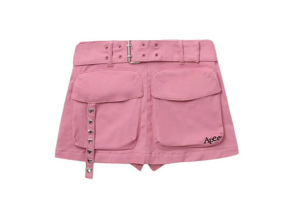 A BATHING APE Washed Belted Patch Pocket Mini Skirt  