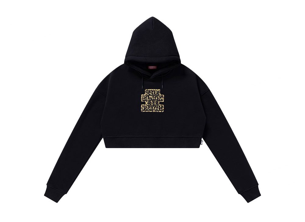 LEOPARD OG LABEL CROPPED HOODIE BLACK
