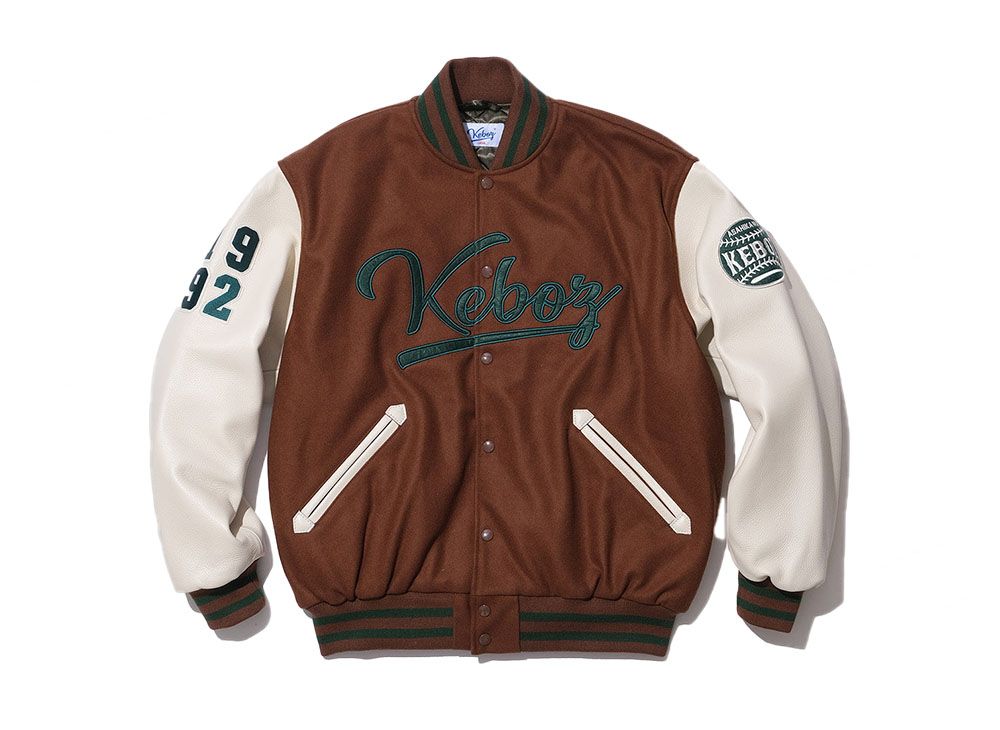 KEBOZ Melton & Leather Varsity Jacket 