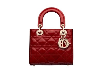 Dior Small Lady Bag Patent Cannage Calfskin "Cherry Red/Pale Gold"