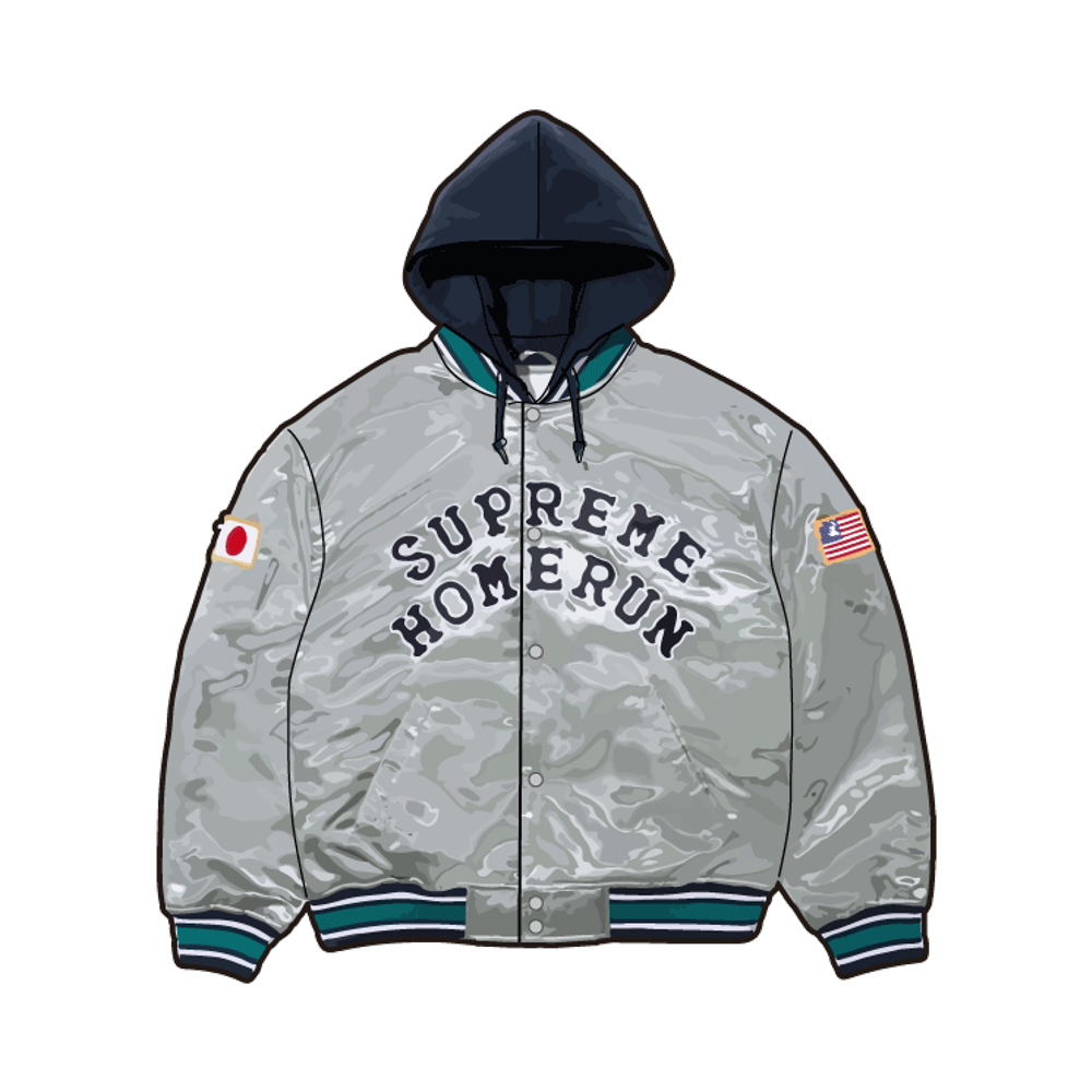 Supreme x Homerun Satin Hooded Varsity Jacket "Silver"