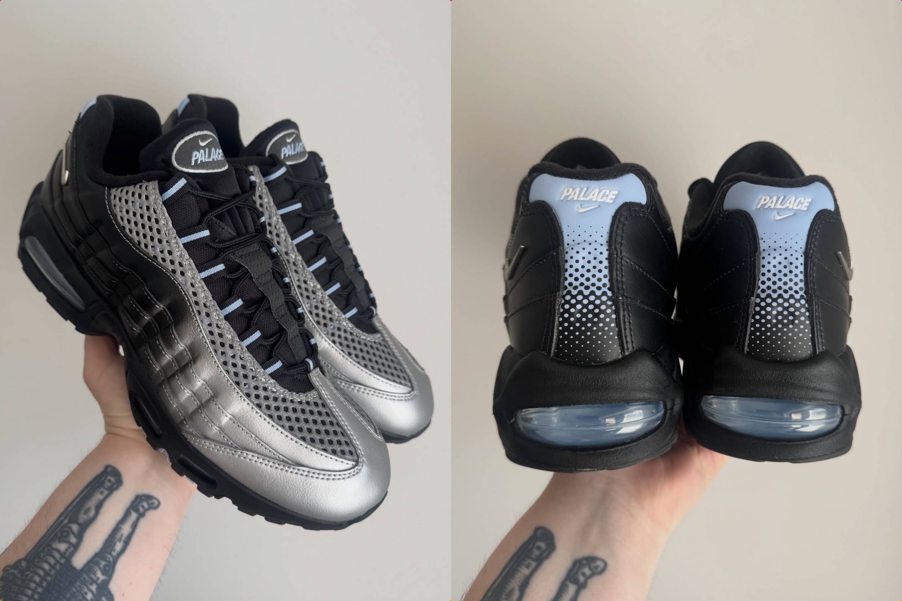 海外4/10発売予定｜Palace Skateboards × Nike Air Max 95 SP "Silver/Black"｜抽選/販売/定価情報