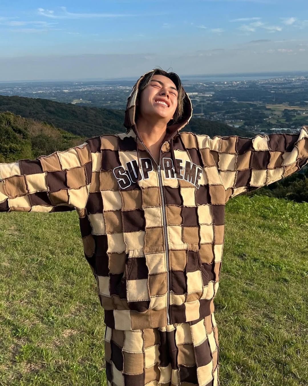Supreme Reverse Patchwork Zip Up Hooded Sweatshirt 