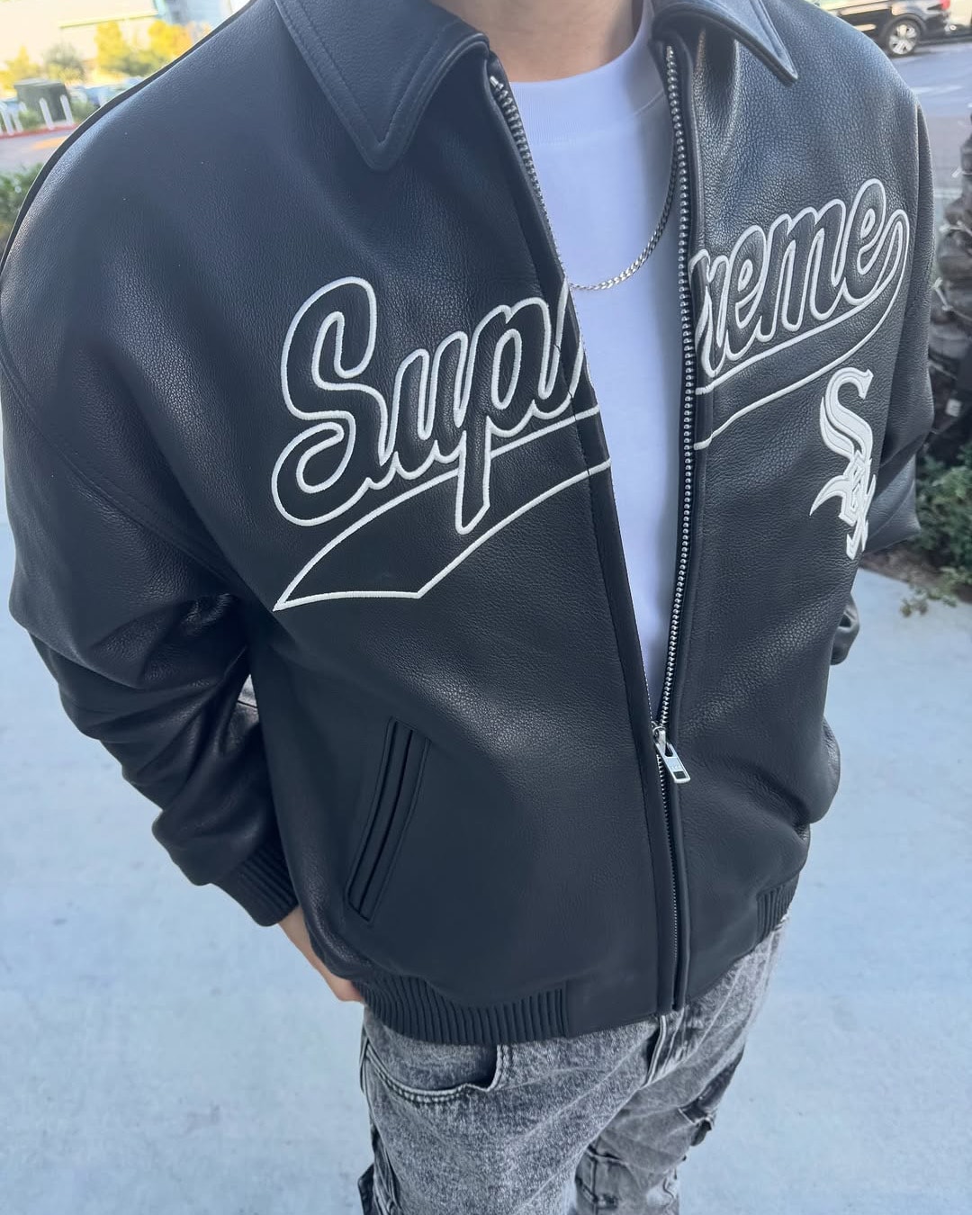 Supreme Chicago White Sox Leather Varsity Jacket 