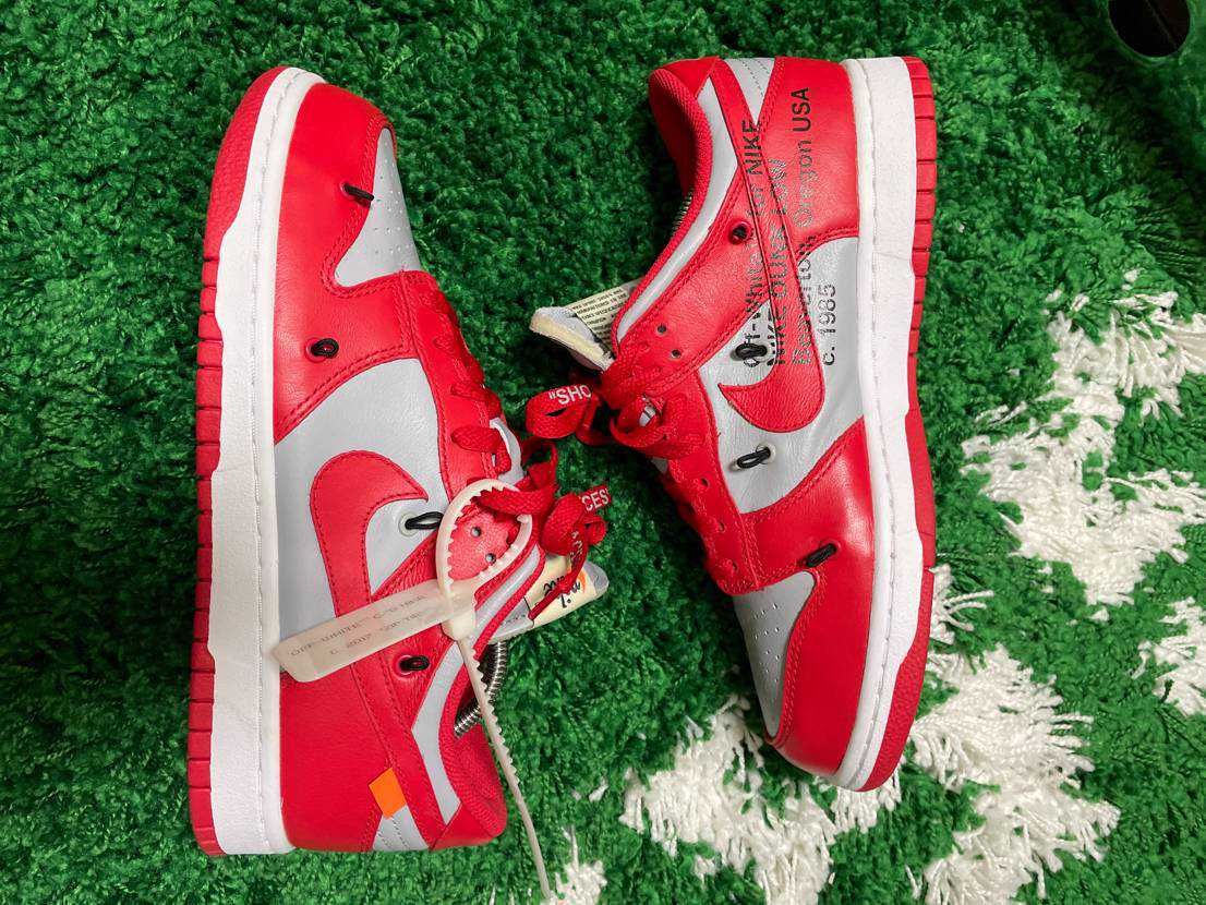 Off-White × Nike Dunk Low "University Red/Wolf Grey"